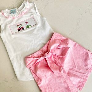 NWOT Smocked Embroidered Golf Cart Peterpan Tank and Pink Gingham Check Shorts 7